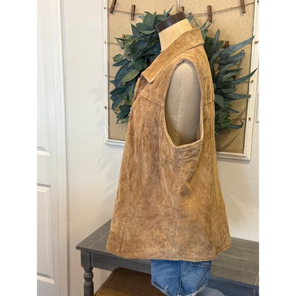 ST. JOHN"S BAY Suede Vest Top Jacket Brown Tan Zip Women size 18 Vintage - Picture 4 of 9